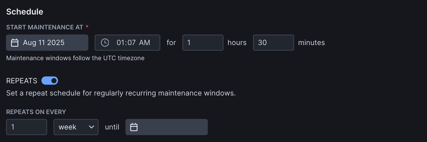 Maintenance window schedule