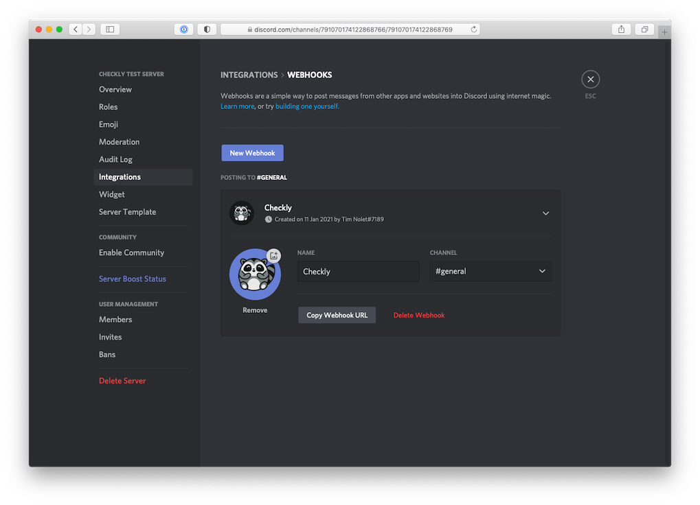 setup checkly discord integration step 2
