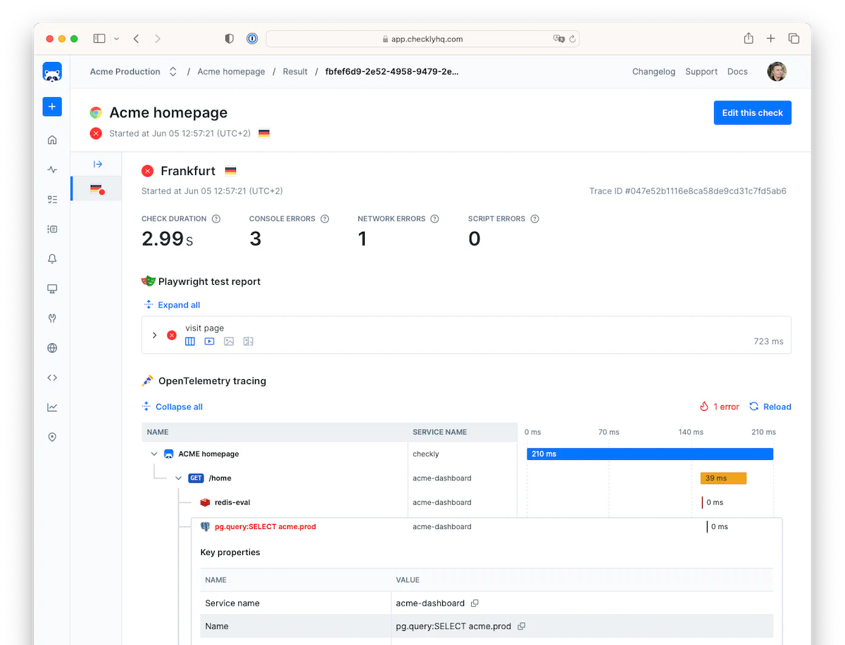 A checkly dashboard