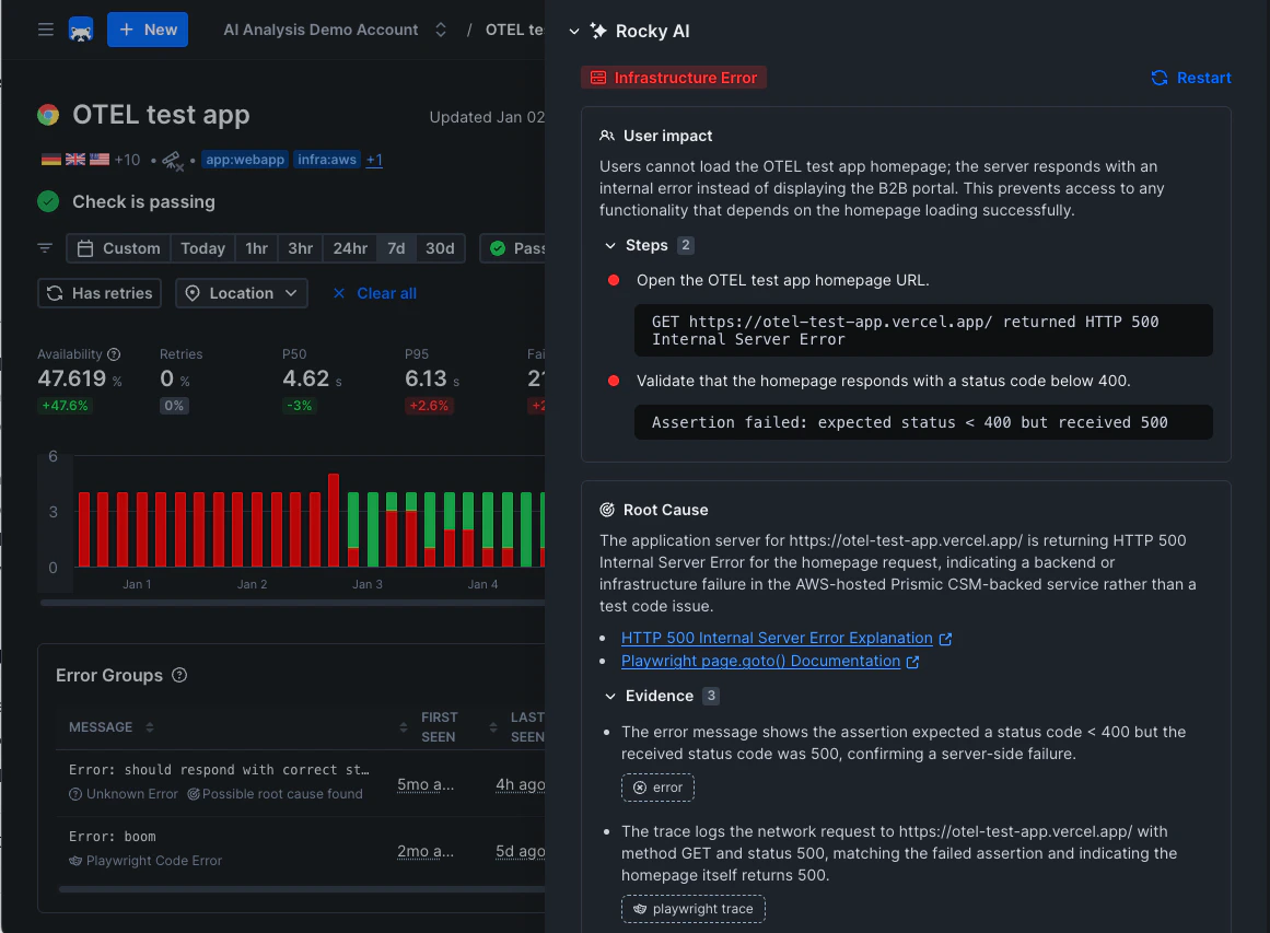 Dark mode Rocky AI Root Cause Analysis