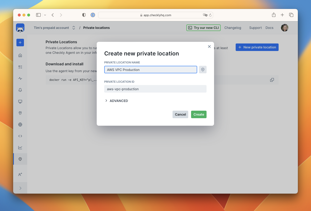 Create a new private location with name and icon