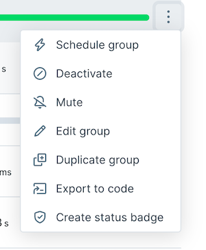 Running a group from the Web UI's 'Schedule Group' option the Checkly Web UI with settings for a group