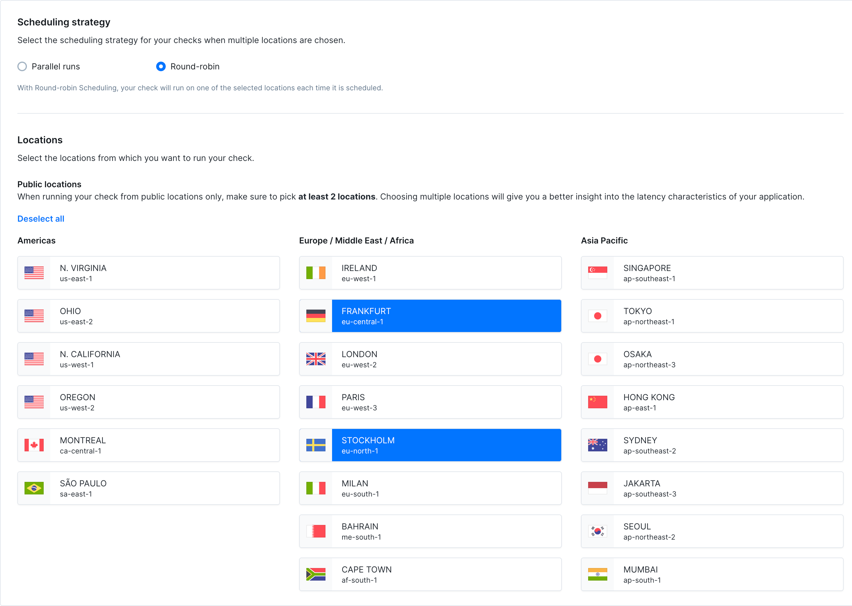 DNS monitor scheduling strategy and location selection interface