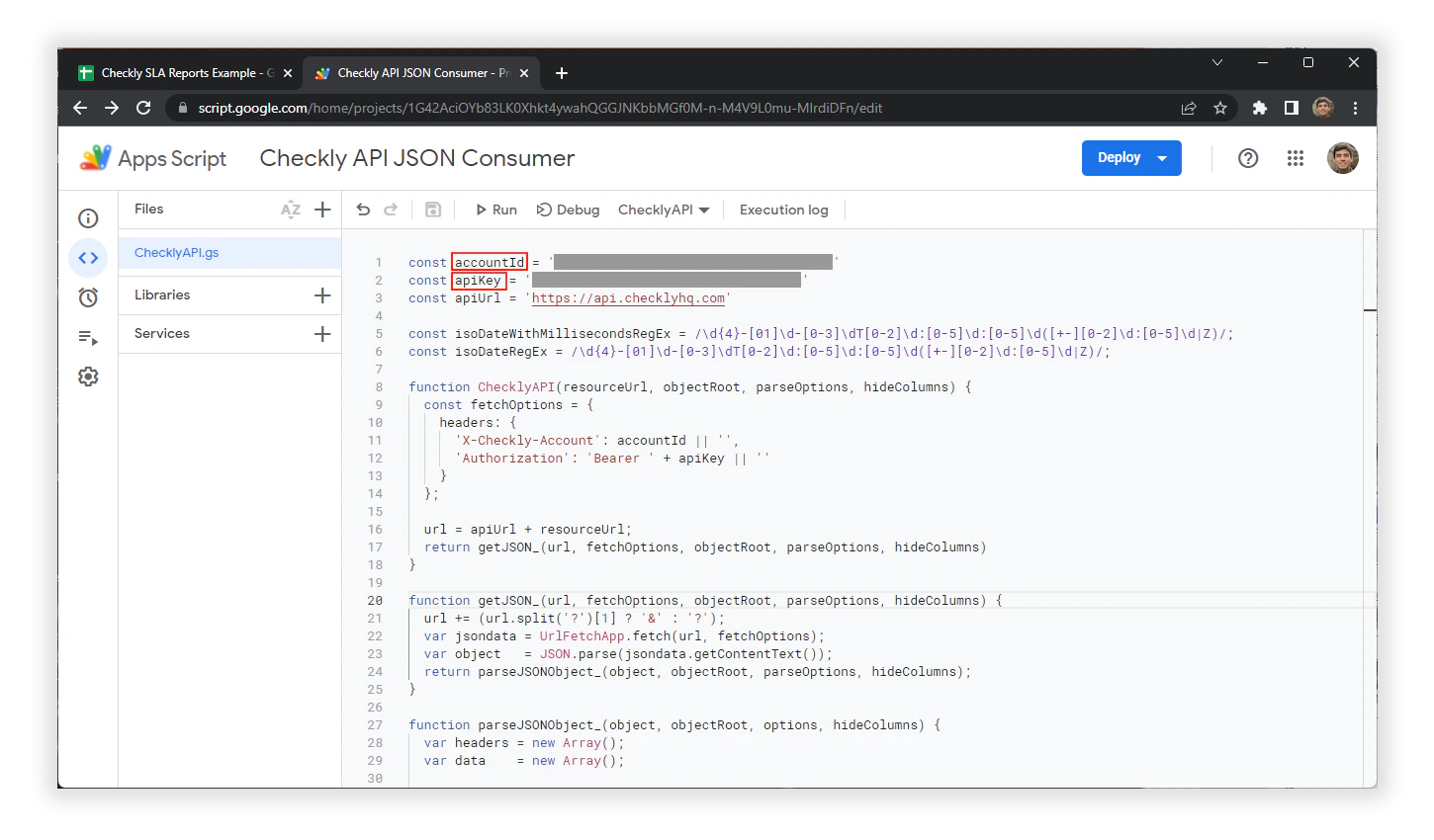 google sheets apps script credentials