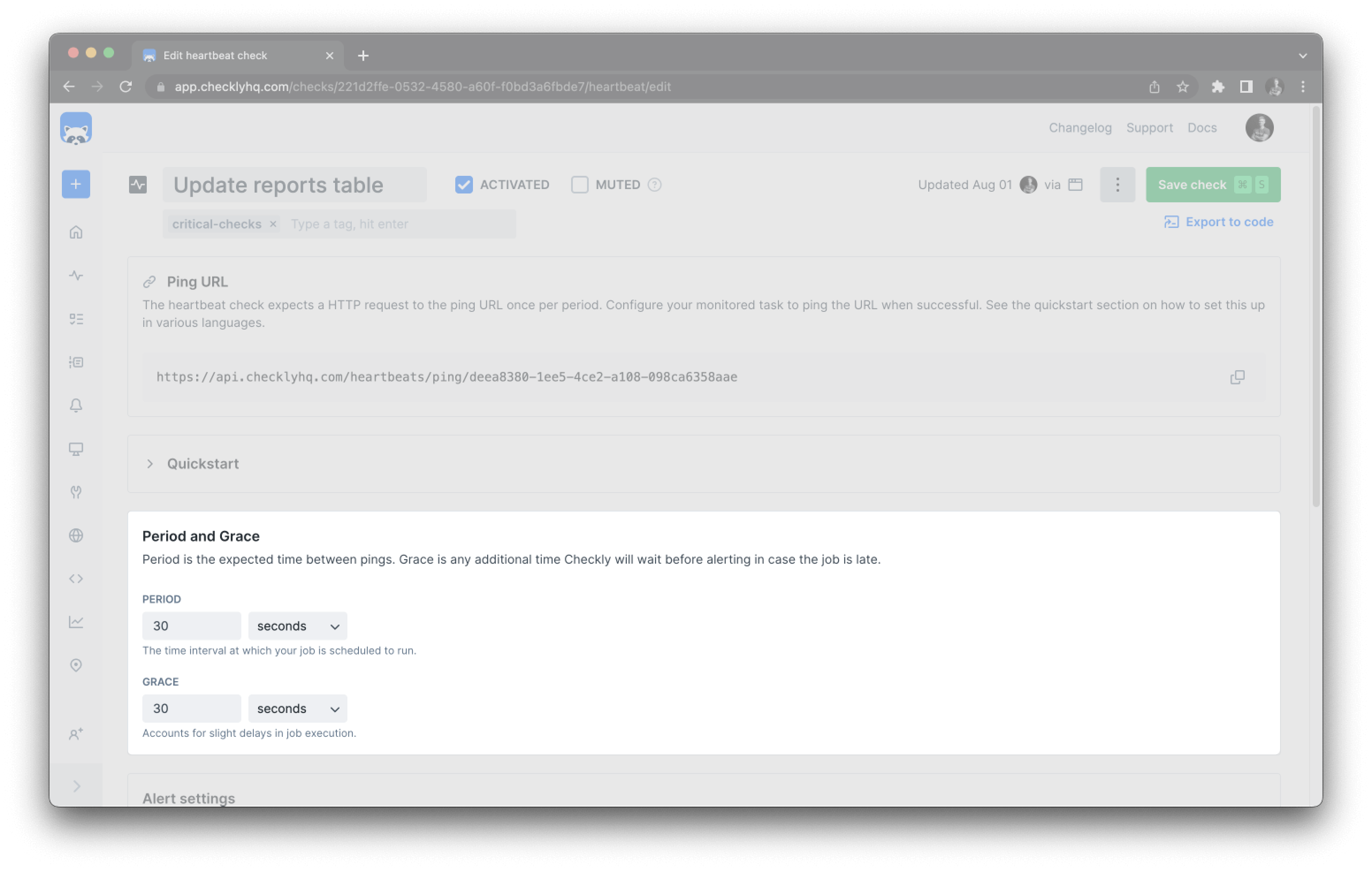Configure period and grace settings for your heartbeat monitor