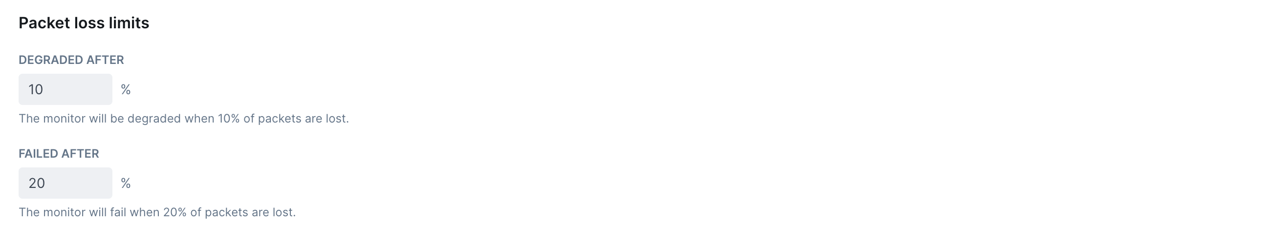 ICMP monitor packet loss limits interface