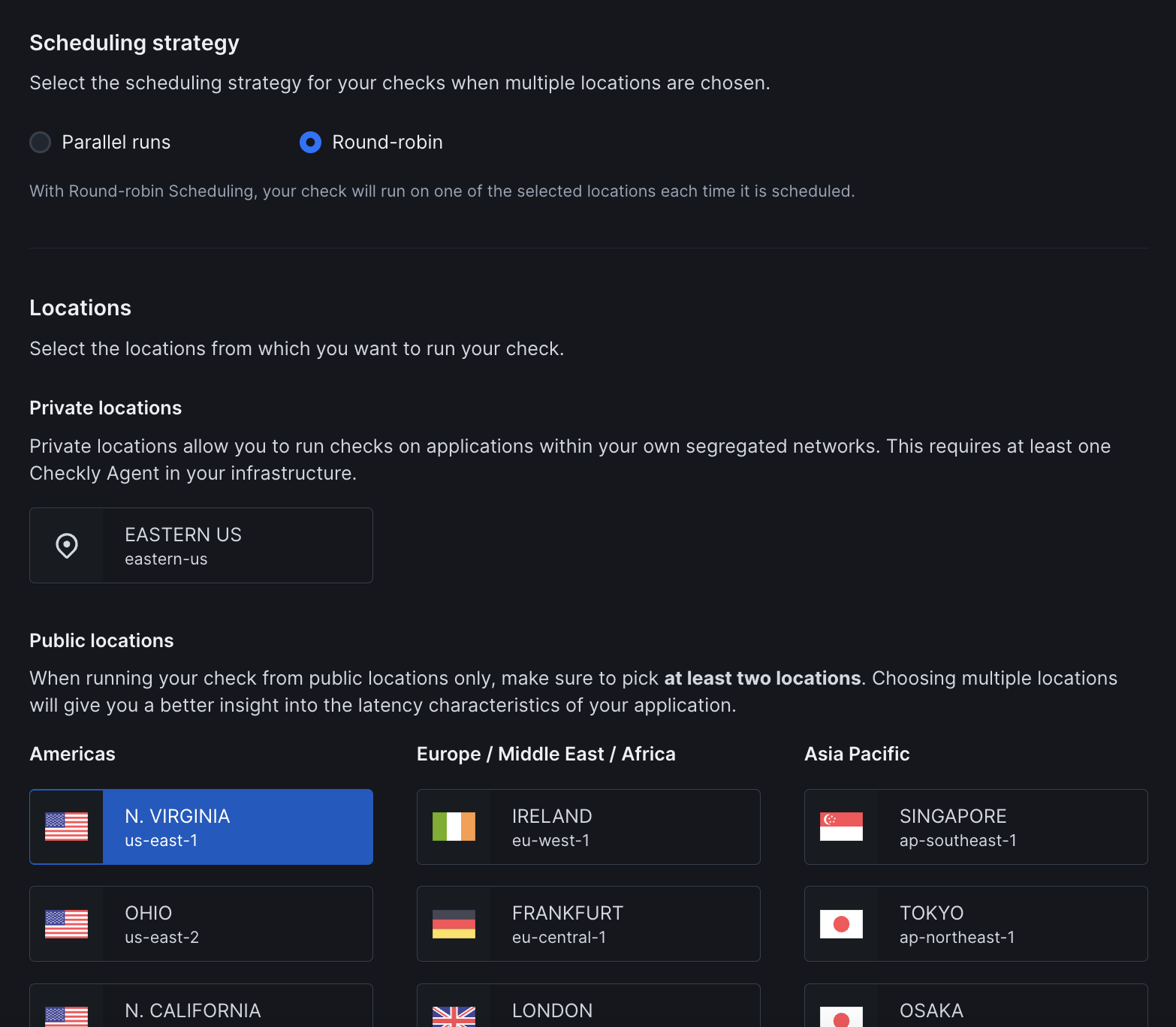 TCP monitor scheduling strategy and location selection interface