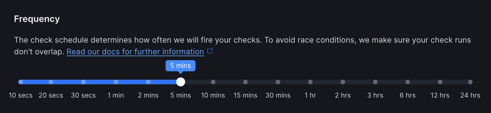 URL monitor frequency interface showing 10 seconds to 24 hours options