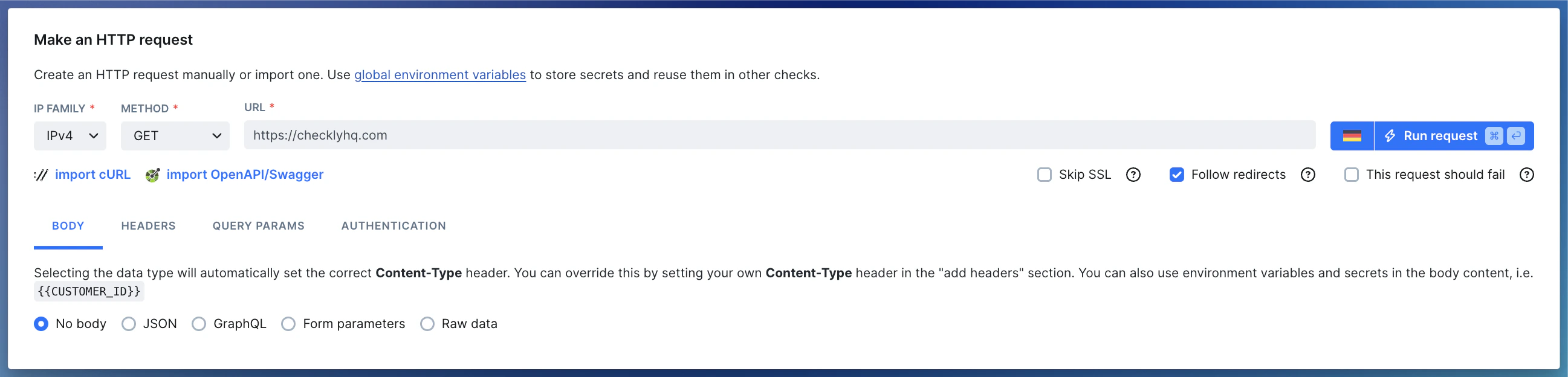 api monitoring request configuration