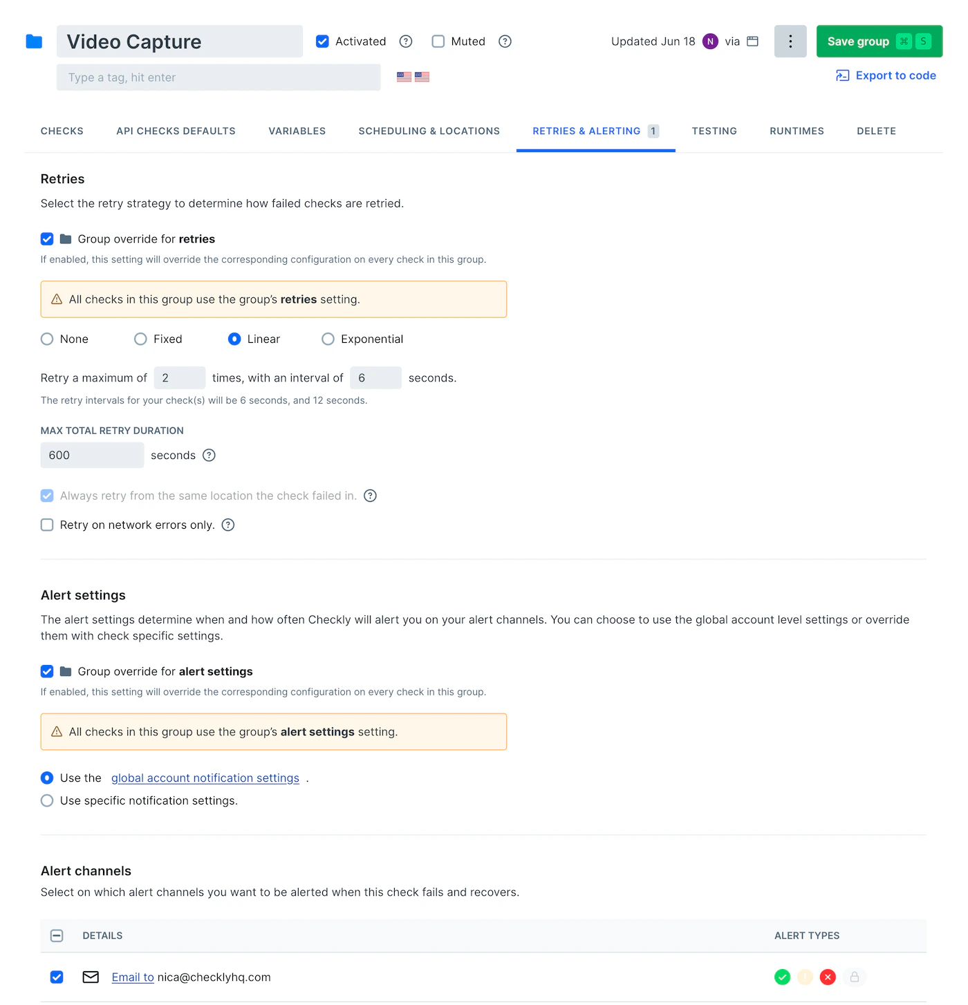 Group-level alert settings