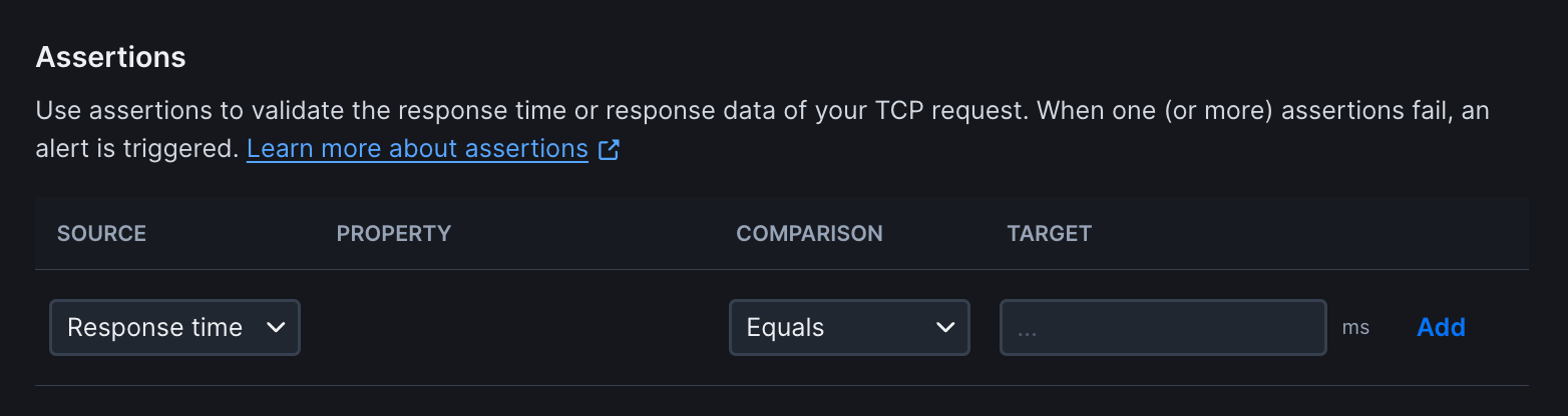 TCP monitor connection options showing timeout settings and data fields