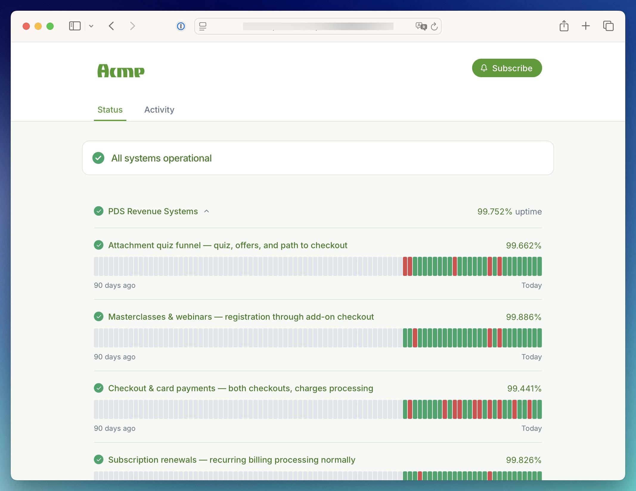 Status page customizaztion example
