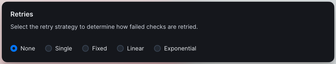 URL monitor retries interface showing retry strategy options