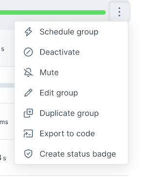 Running a group from the Web UI's 'Schedule Group' option the Checkly Web UI with settings for a group