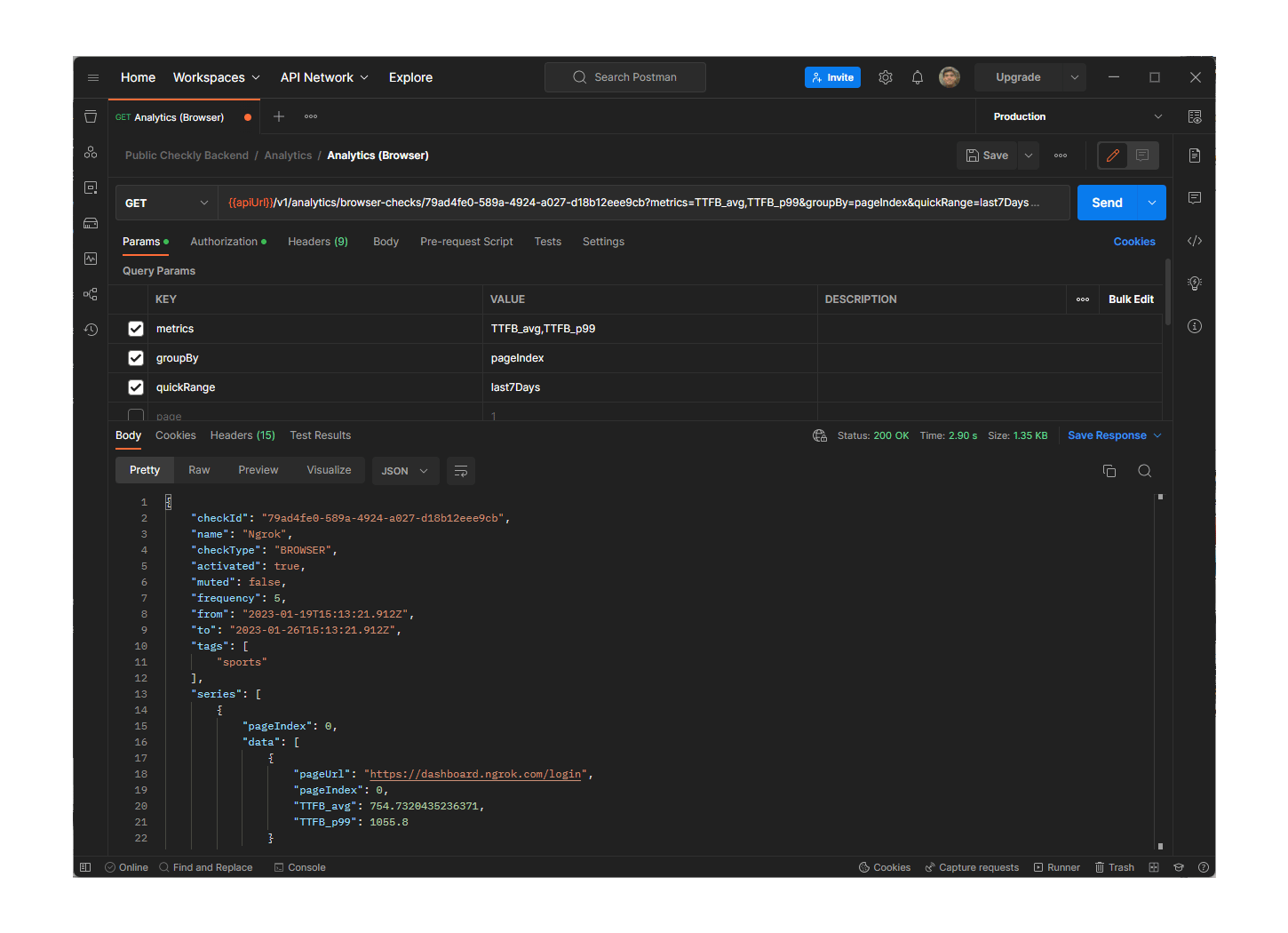 analytics request with postman