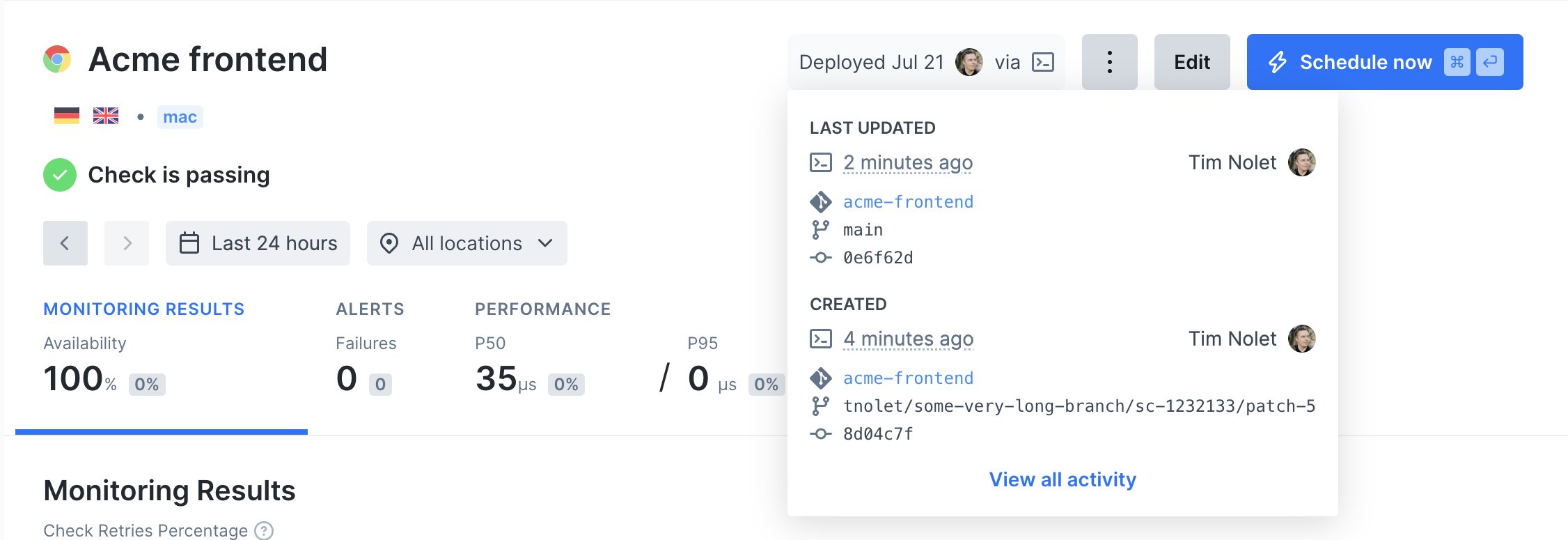 browser check with git info