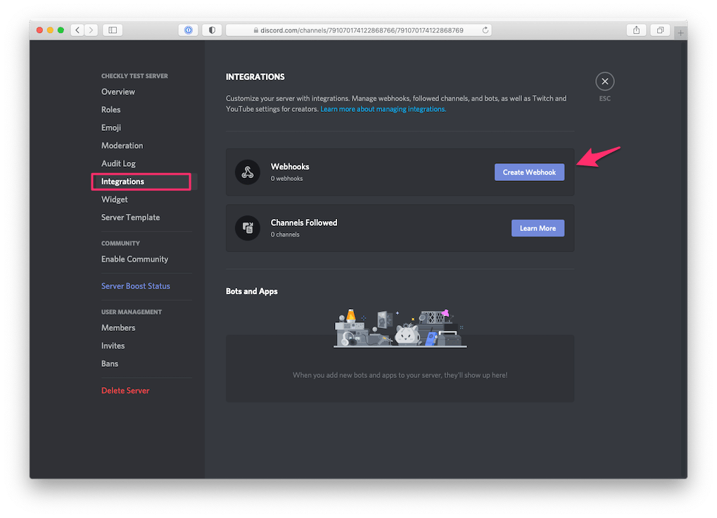 setup checkly discord step 1