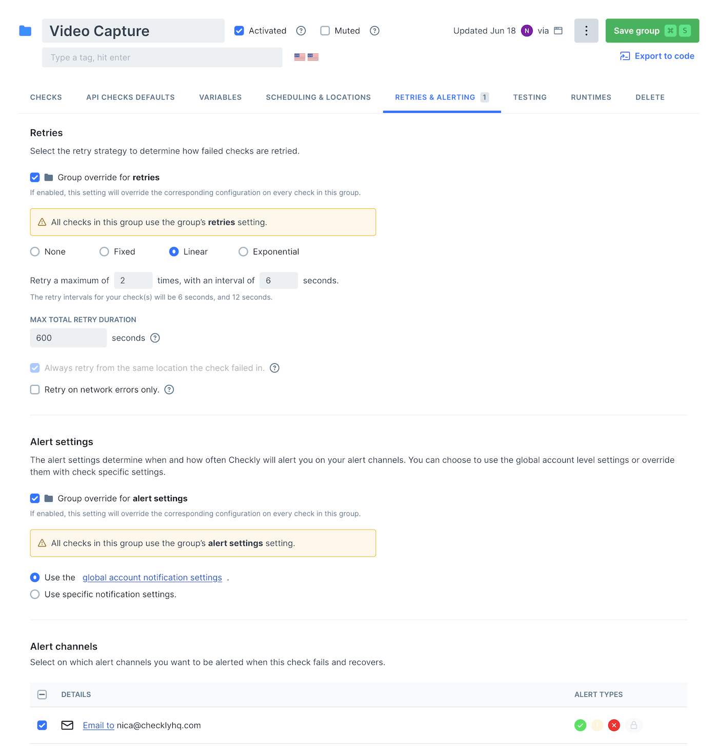 Group-level alert settings