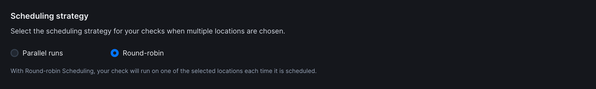 URL monitor scheduling strategy interface showing round robin vs fixed schedule options