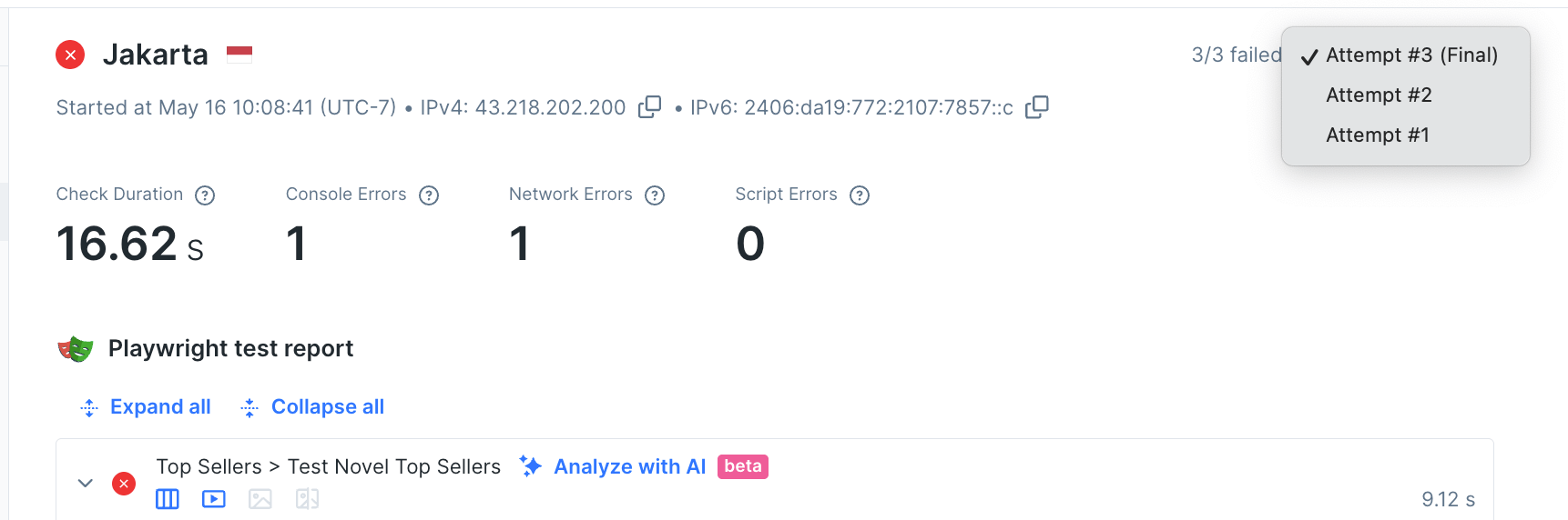 a Checkly dashboard