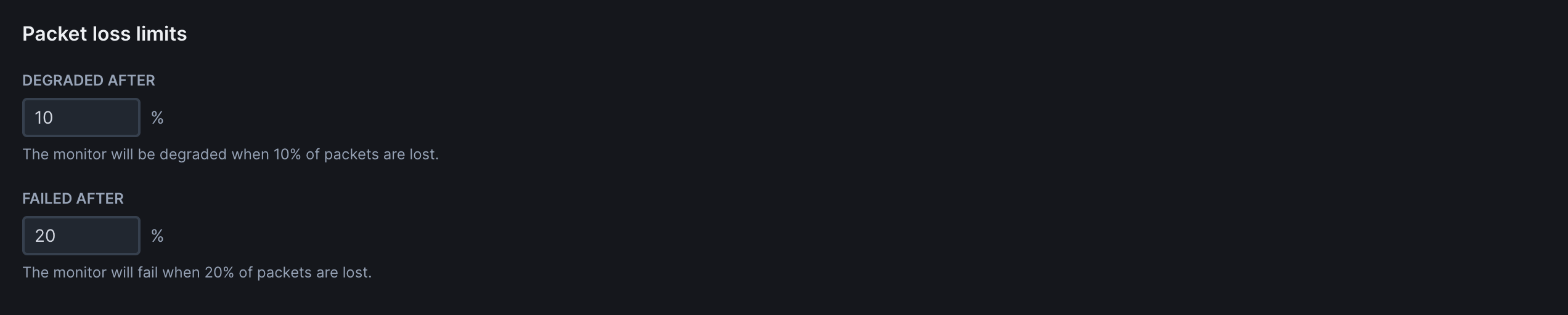 ICMP monitor packet loss limits interface