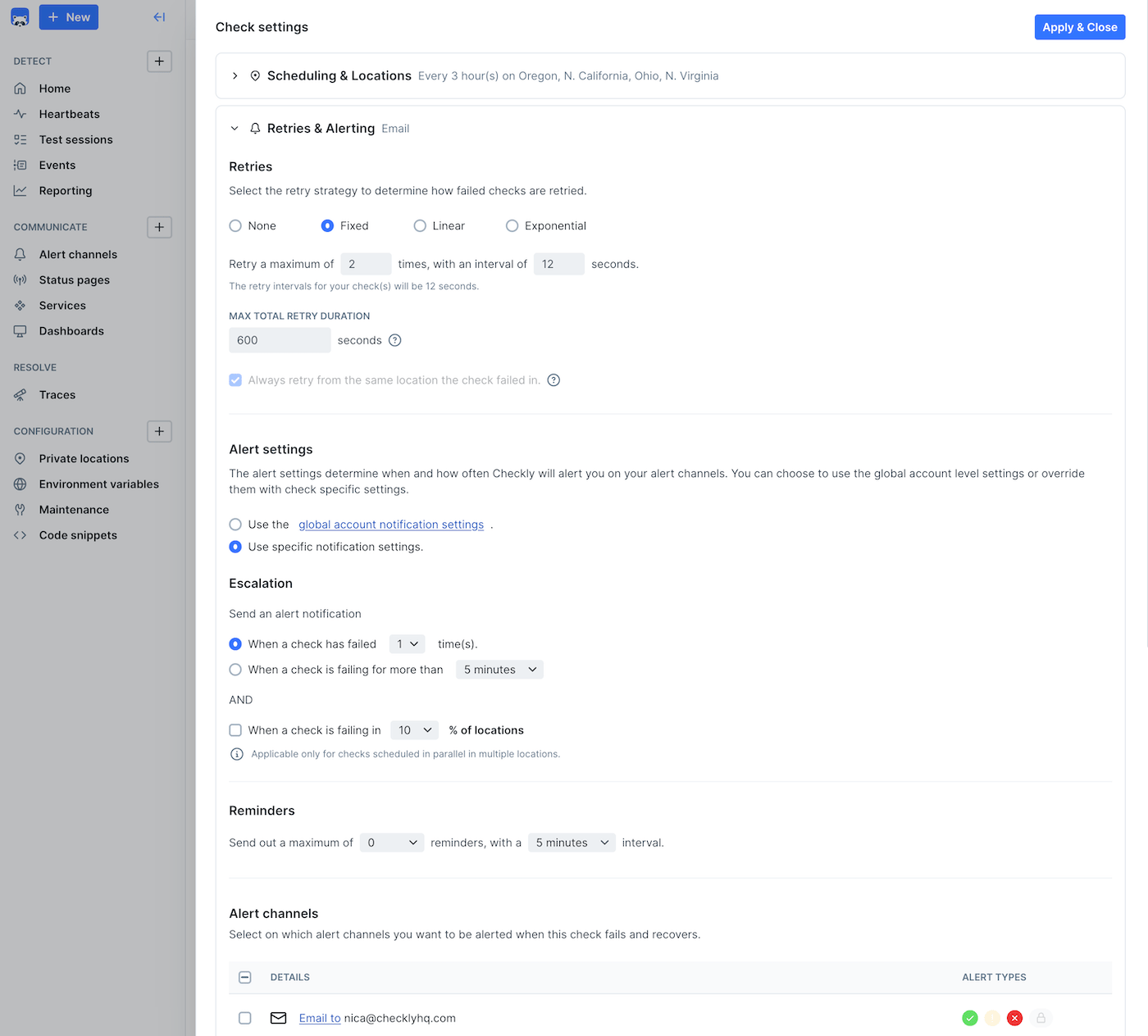 Check-level alert settings