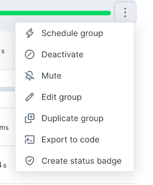 Running a group from the Web UI's 'Schedule Group' option the Checkly Web UI with settings for a group