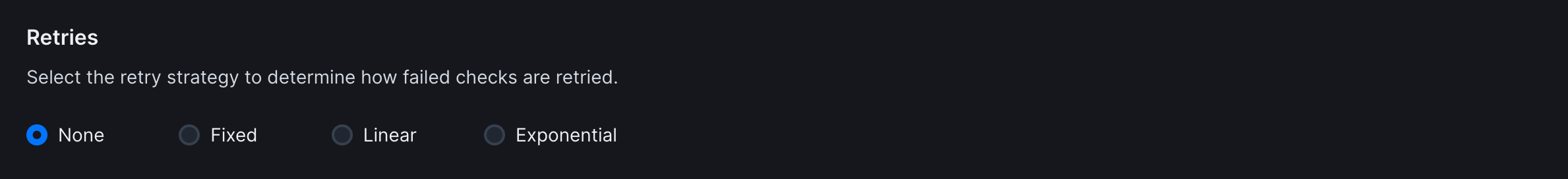URL monitor retries interface showing retry strategy options
