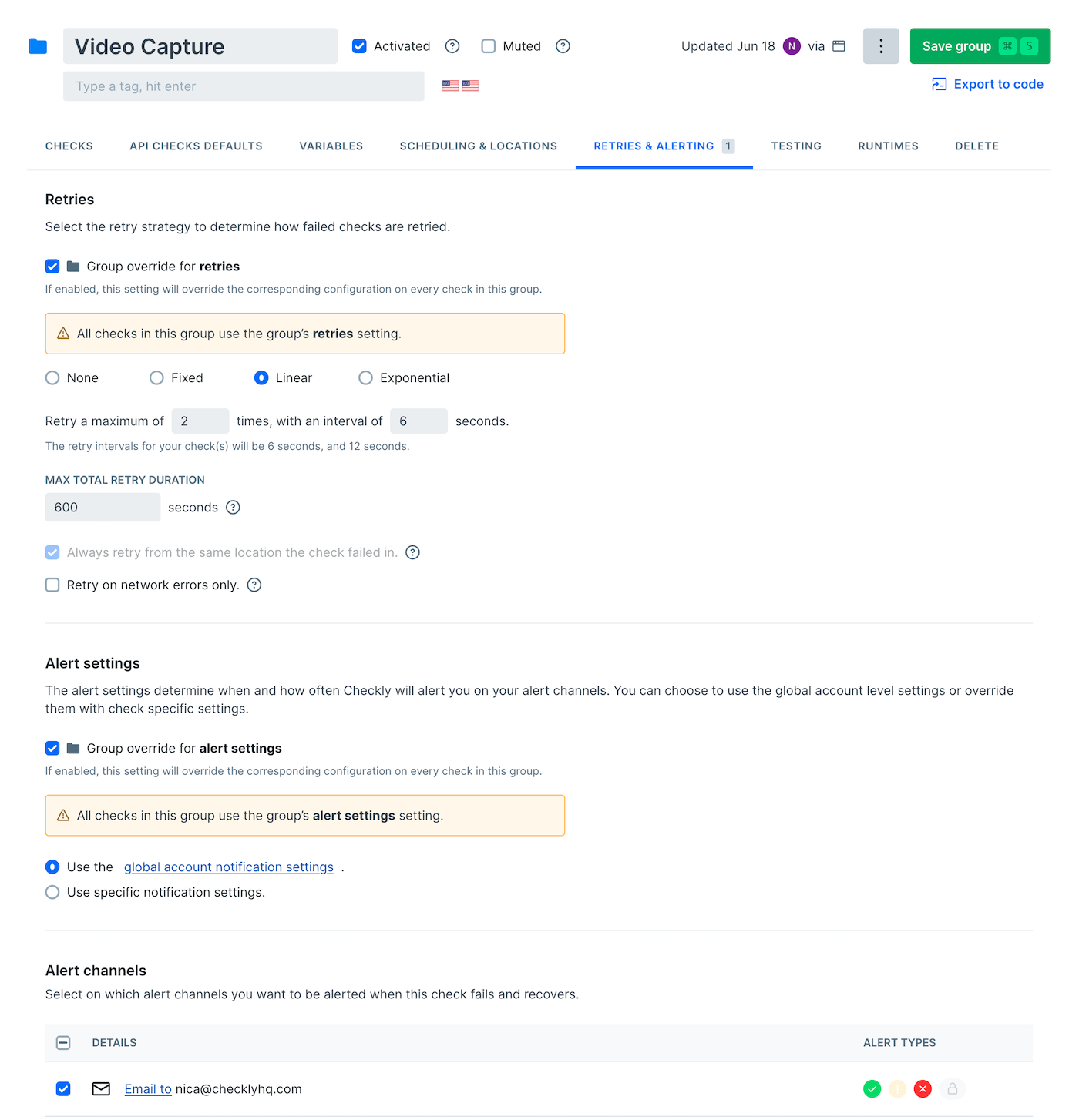 Group-level alert settings