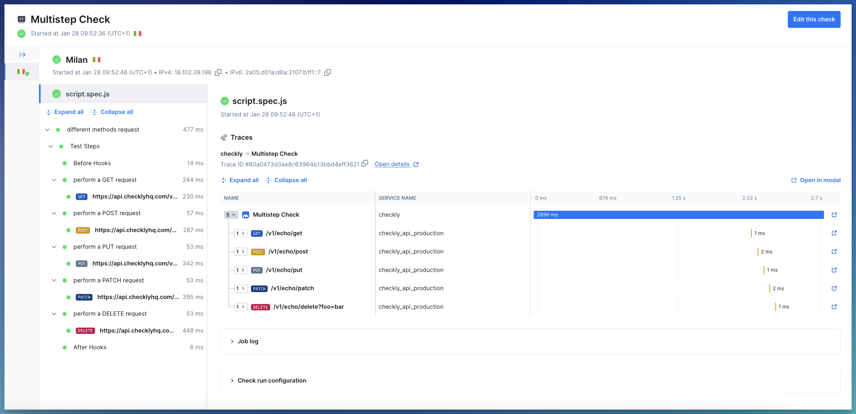 Multistep check results page