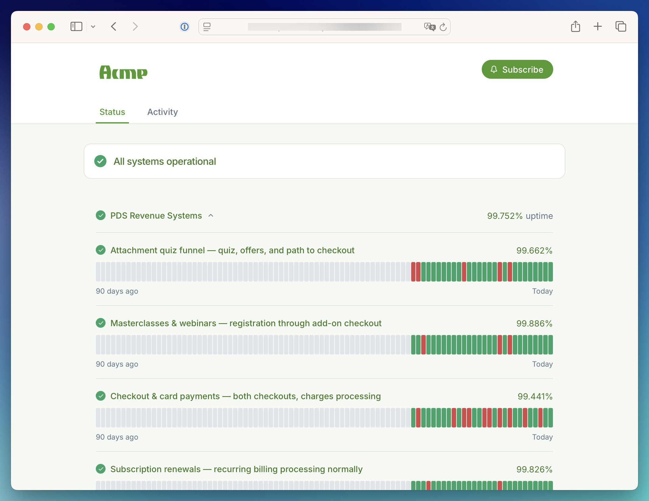 Status page customizaztion example