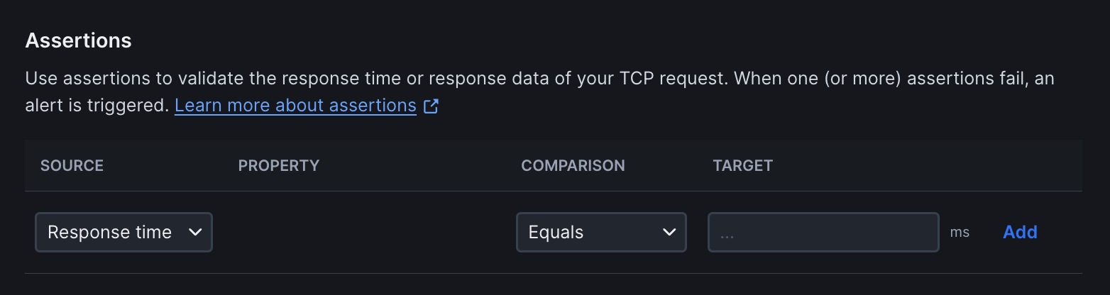 TCP monitor connection options showing timeout settings and data fields
