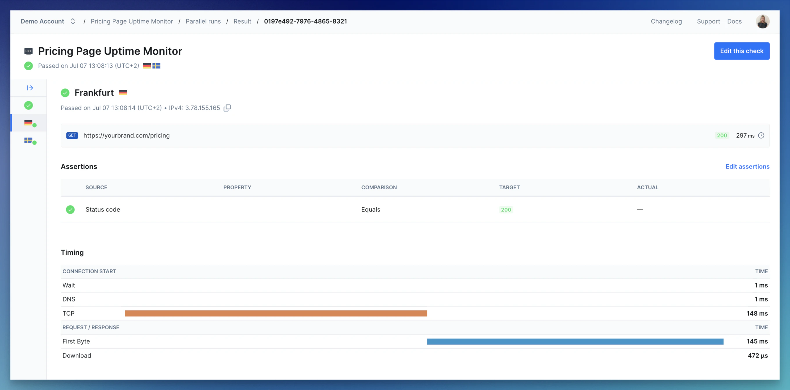 http check results detail page