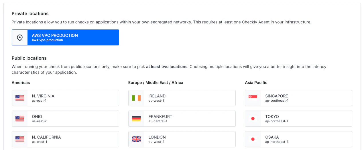 Select your Private Location when creating or editing checks