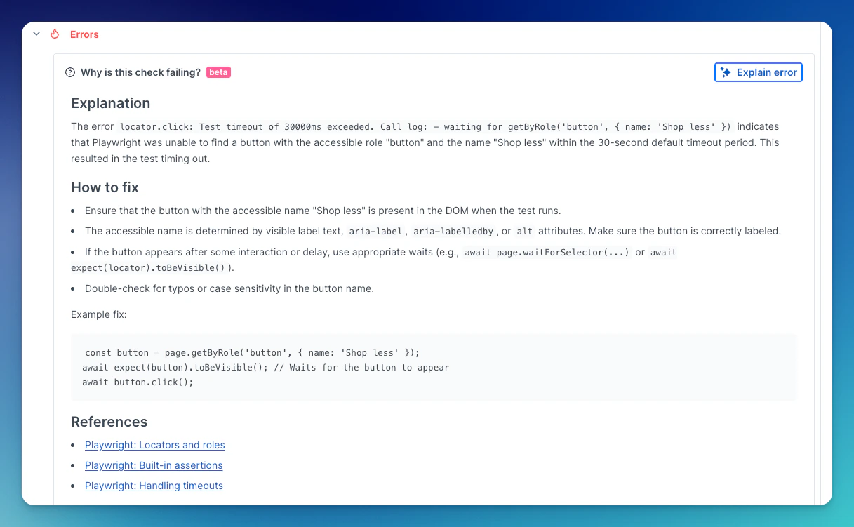 Playwright Test AI error explainer