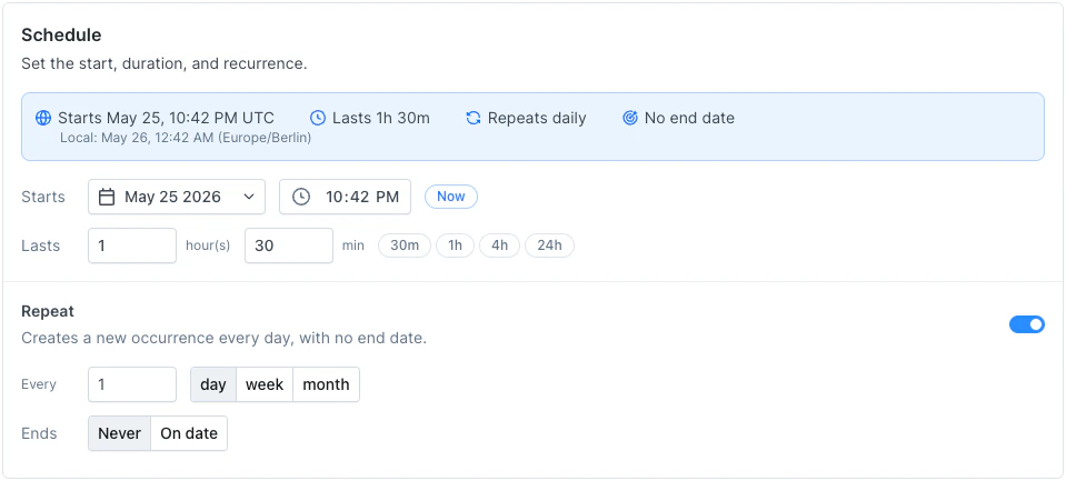 Maintenance window schedule