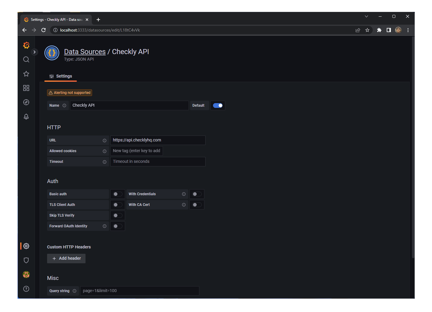 grafana data source creation