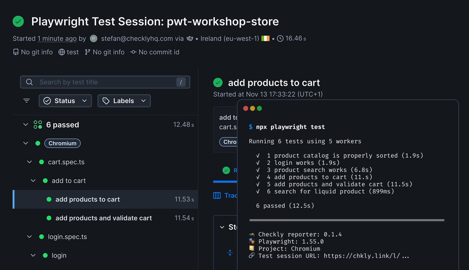 CLI interface in front of the Playwright test session report