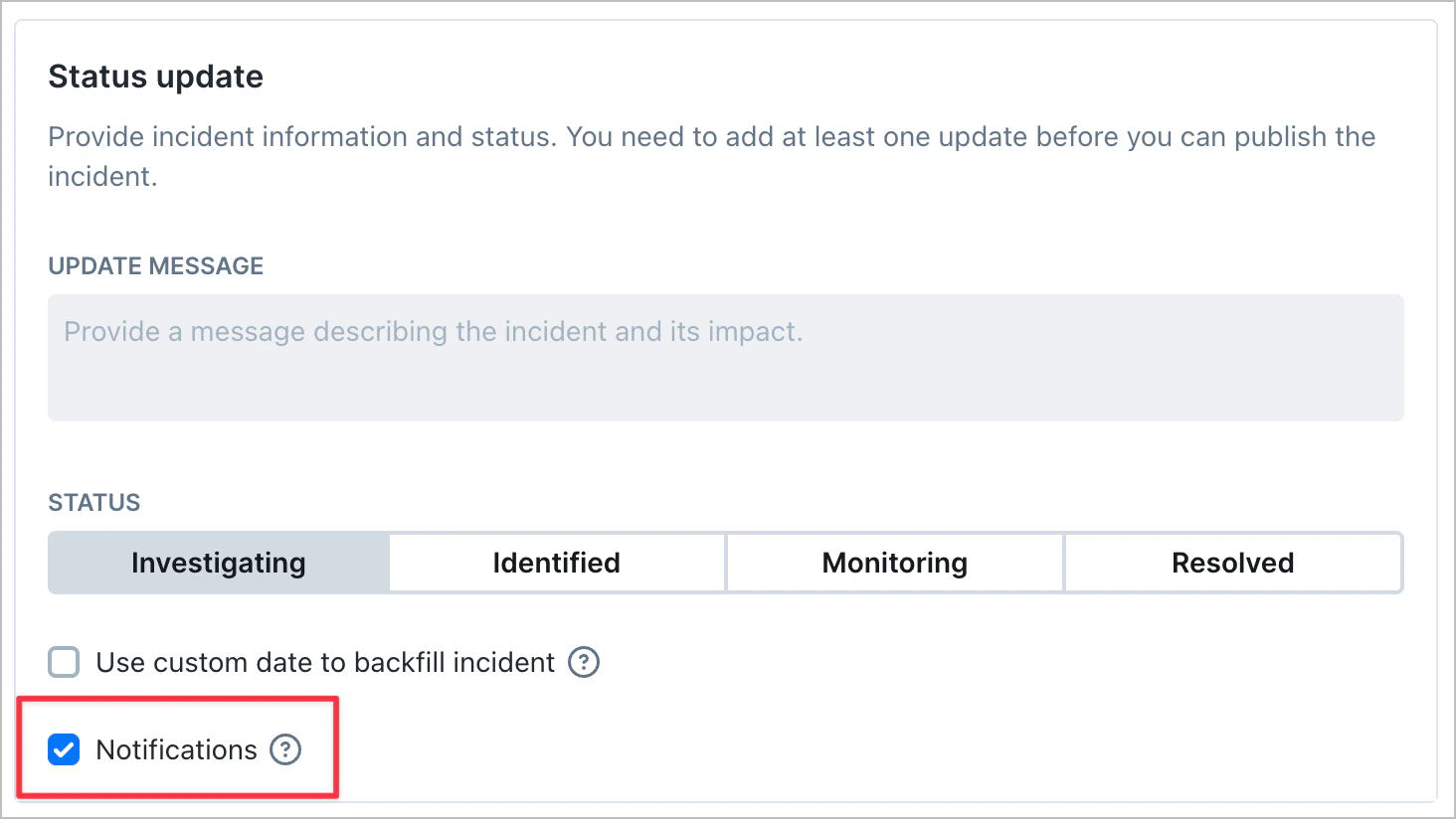 Incident notification settings