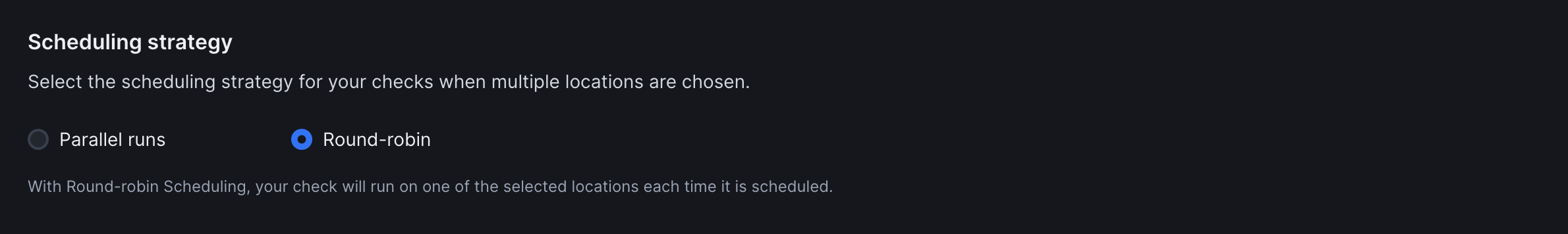 URL monitor scheduling strategy interface showing round robin vs fixed schedule options