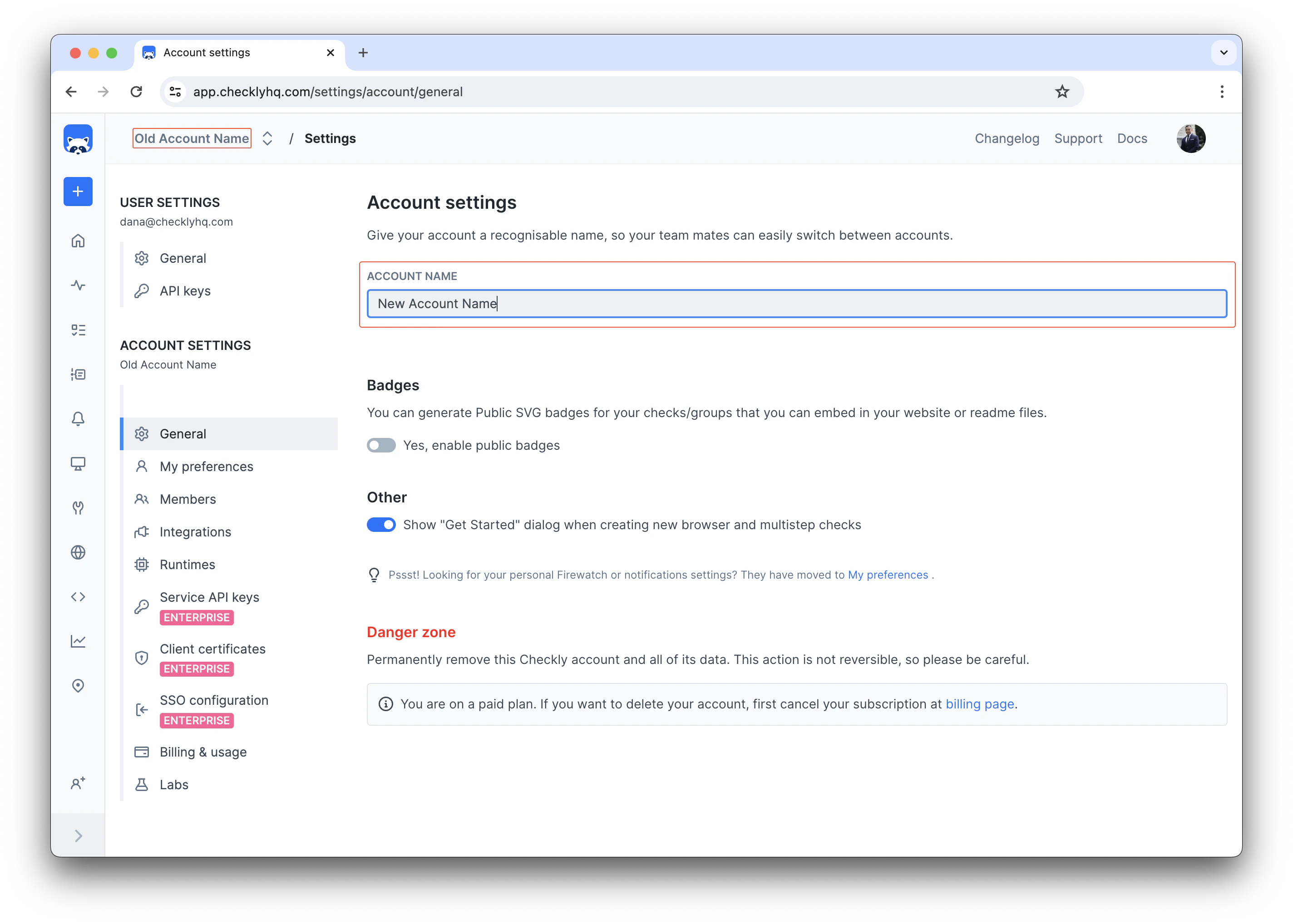 set account name