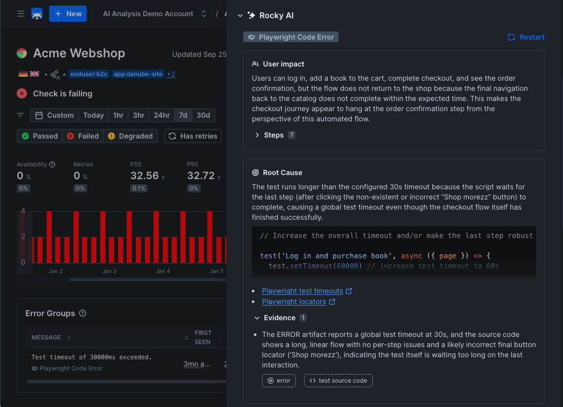Dark mode AI Root Cause Analysis