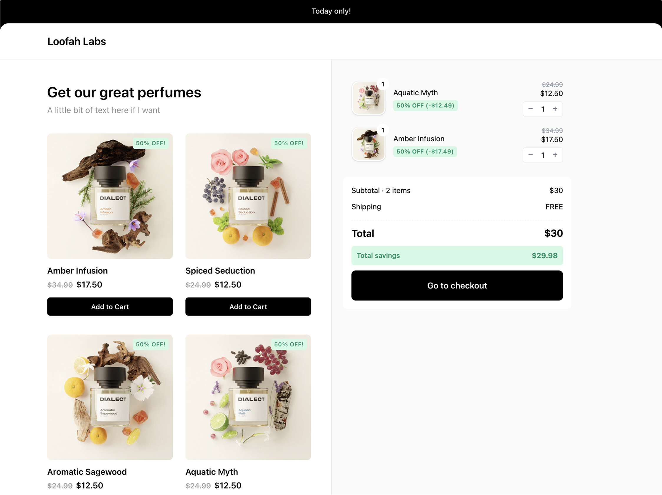 Screenshot of the Collection Grid extension showing product catalog with cart sidebar