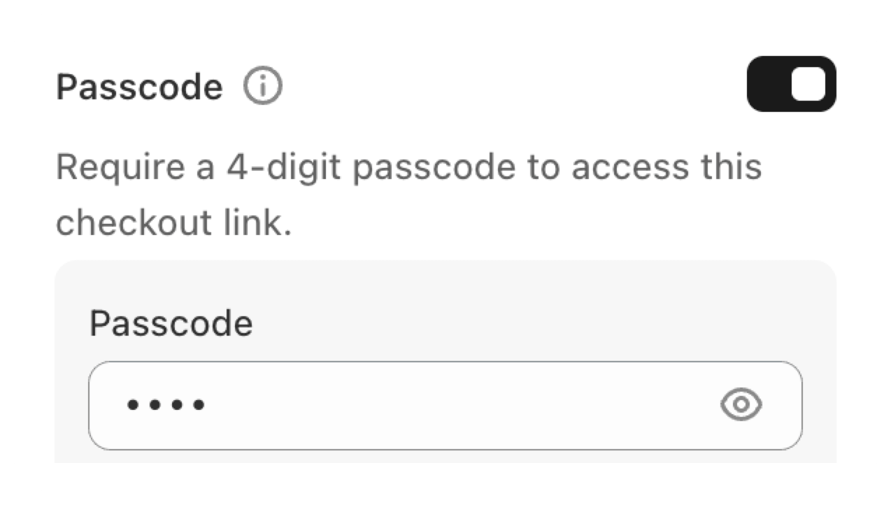 Screenshot of the Passcode card UI with passcode input and activation toggle