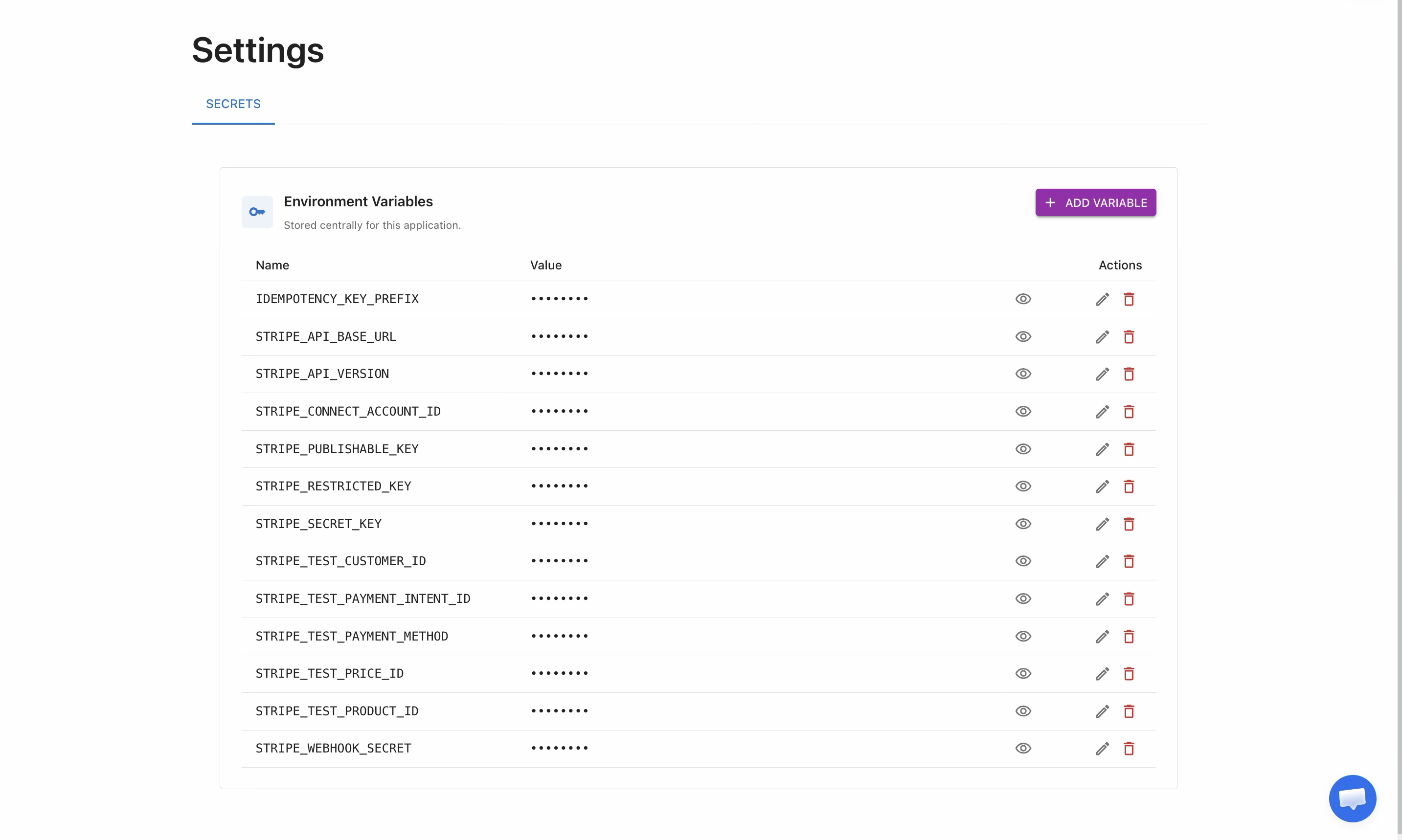Environment Variables page