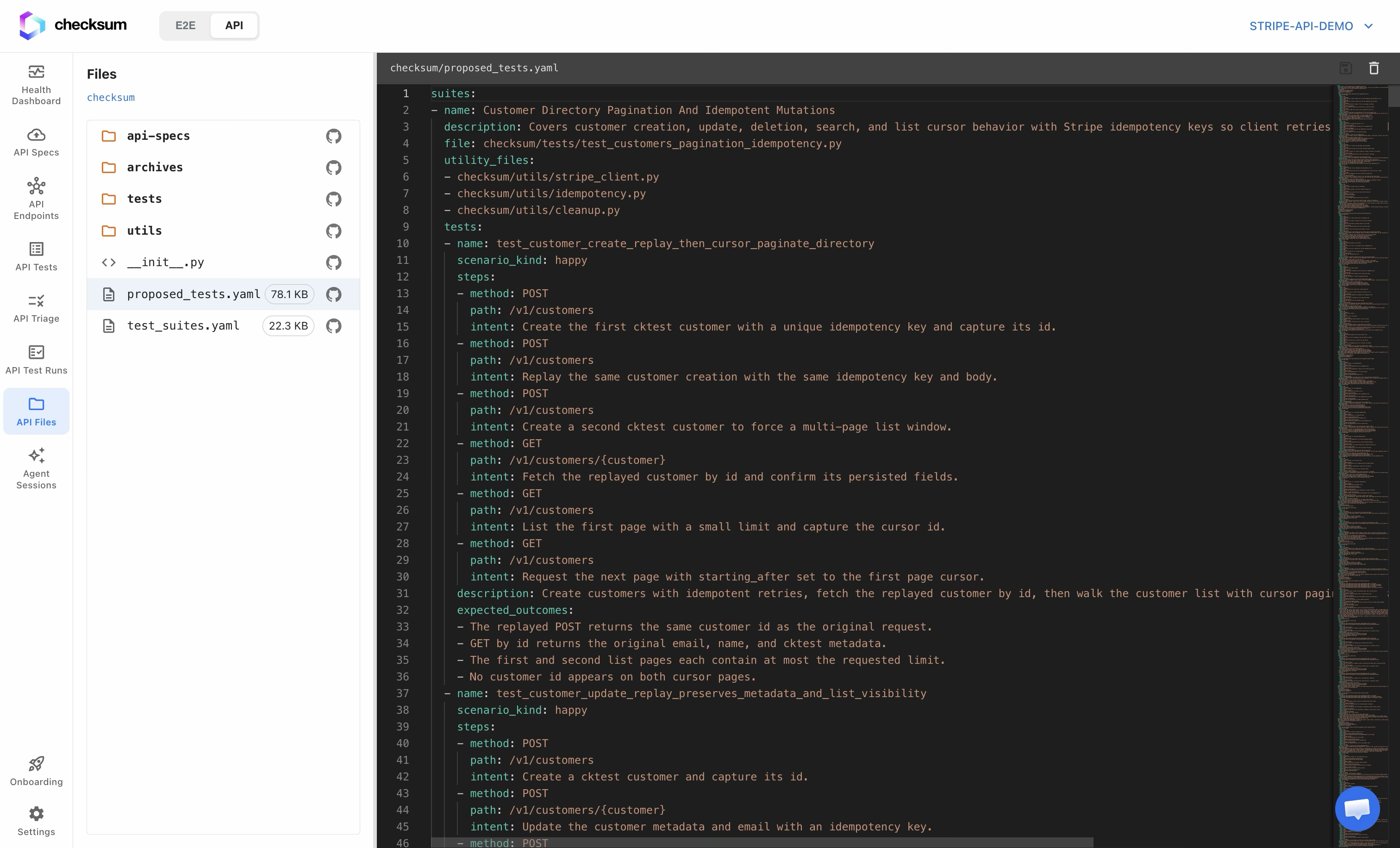 API Files browser with the file tree and an open file