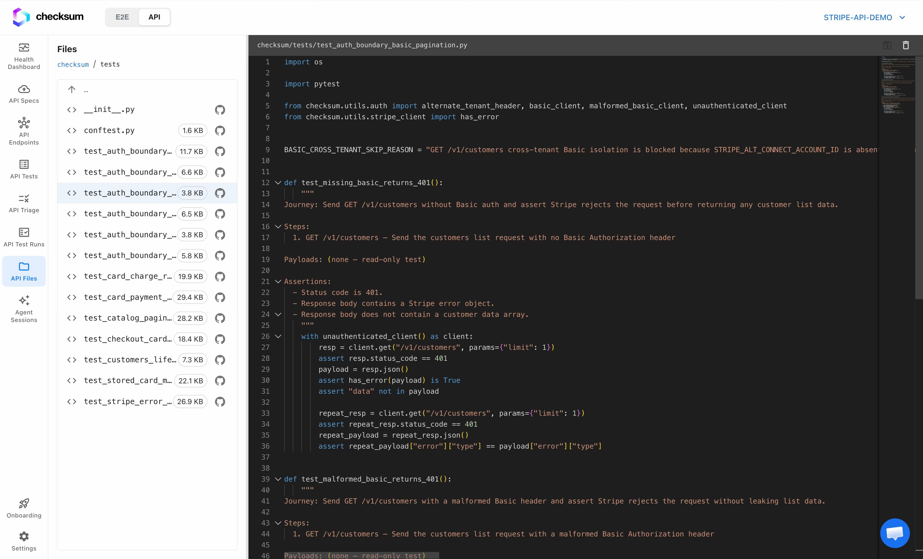 Editing a generated test file in API Files