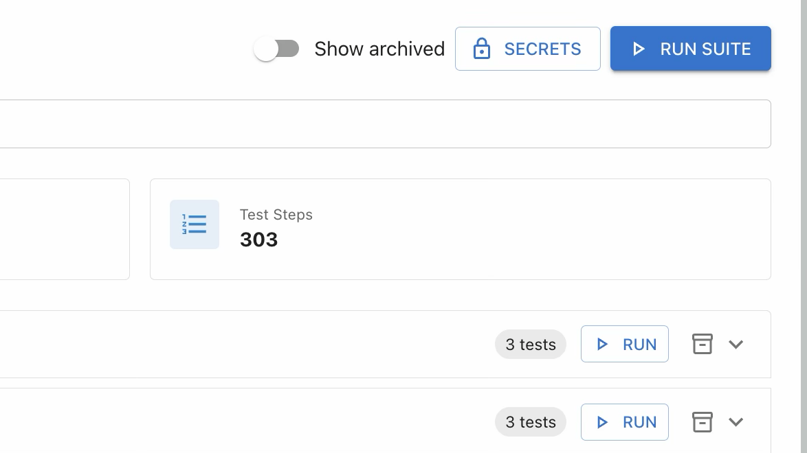 Run controls on the API Tests page