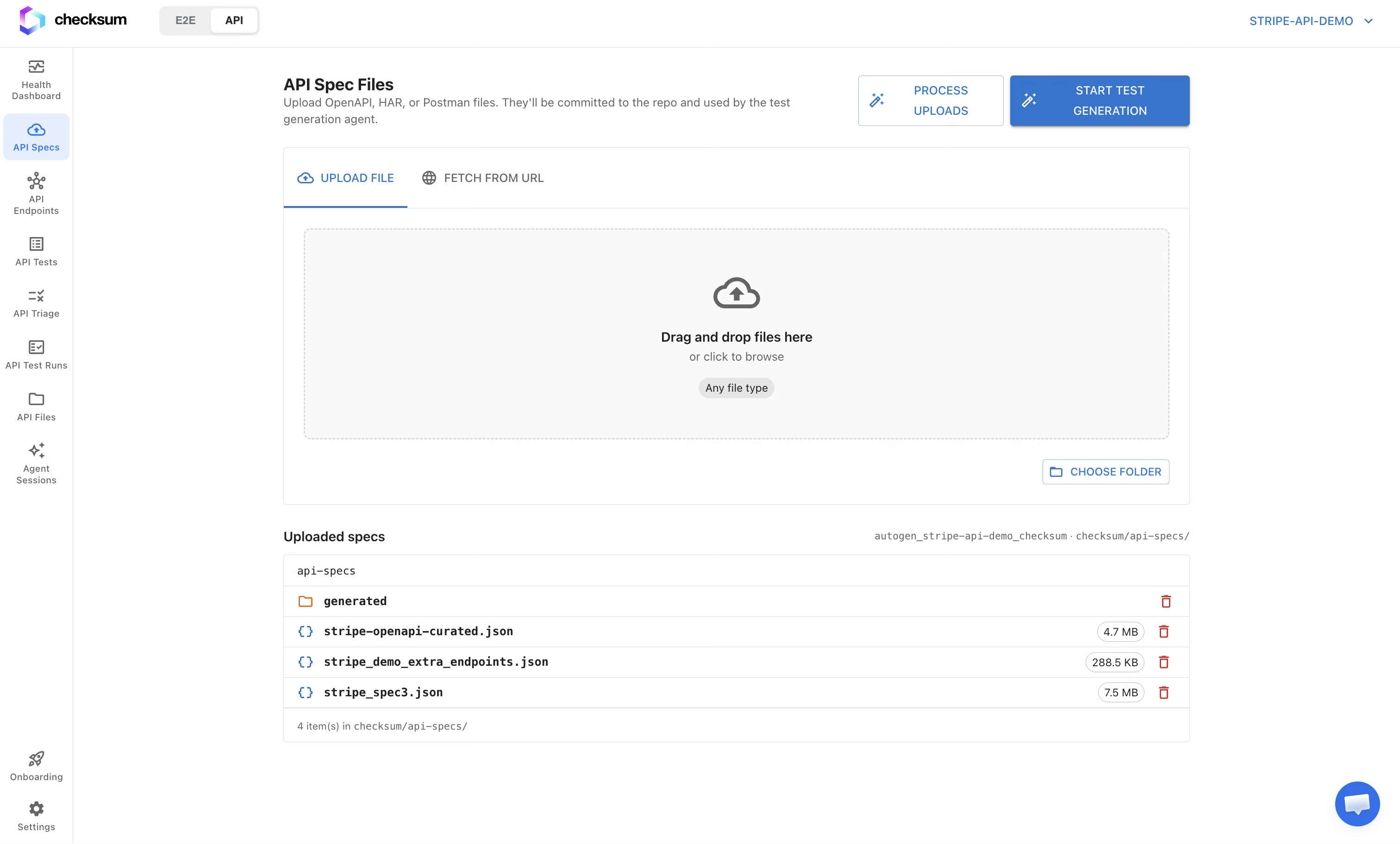 Uploaded API specs list