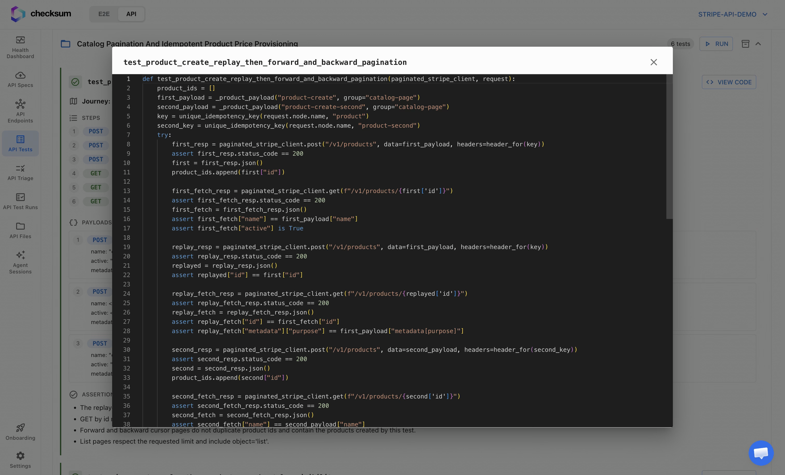 Viewing the test code for a case